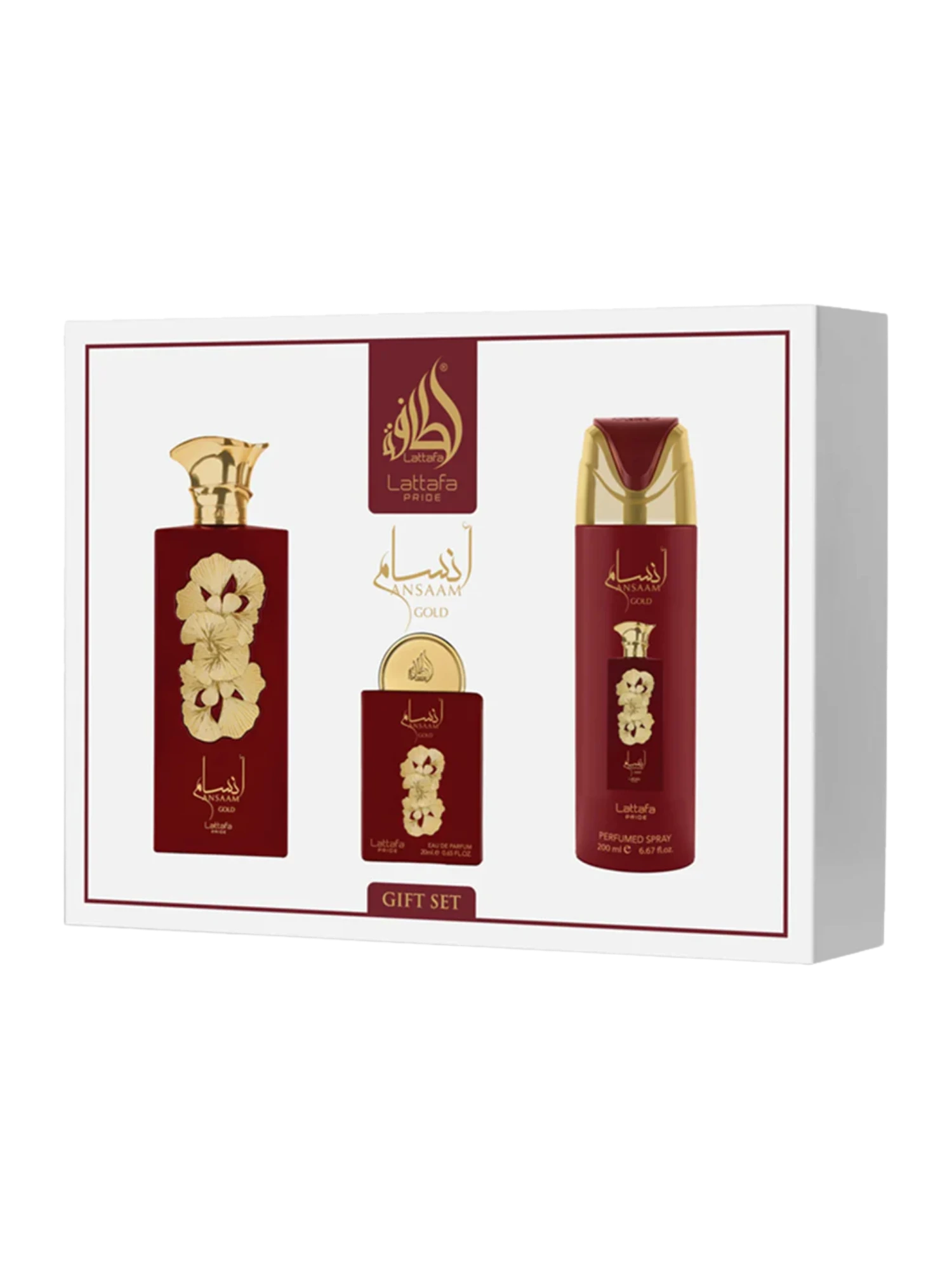Lattafa Pride Ansaam Gold Gift Set (100ml EDP + 20ml EDP + 200ml Deo)