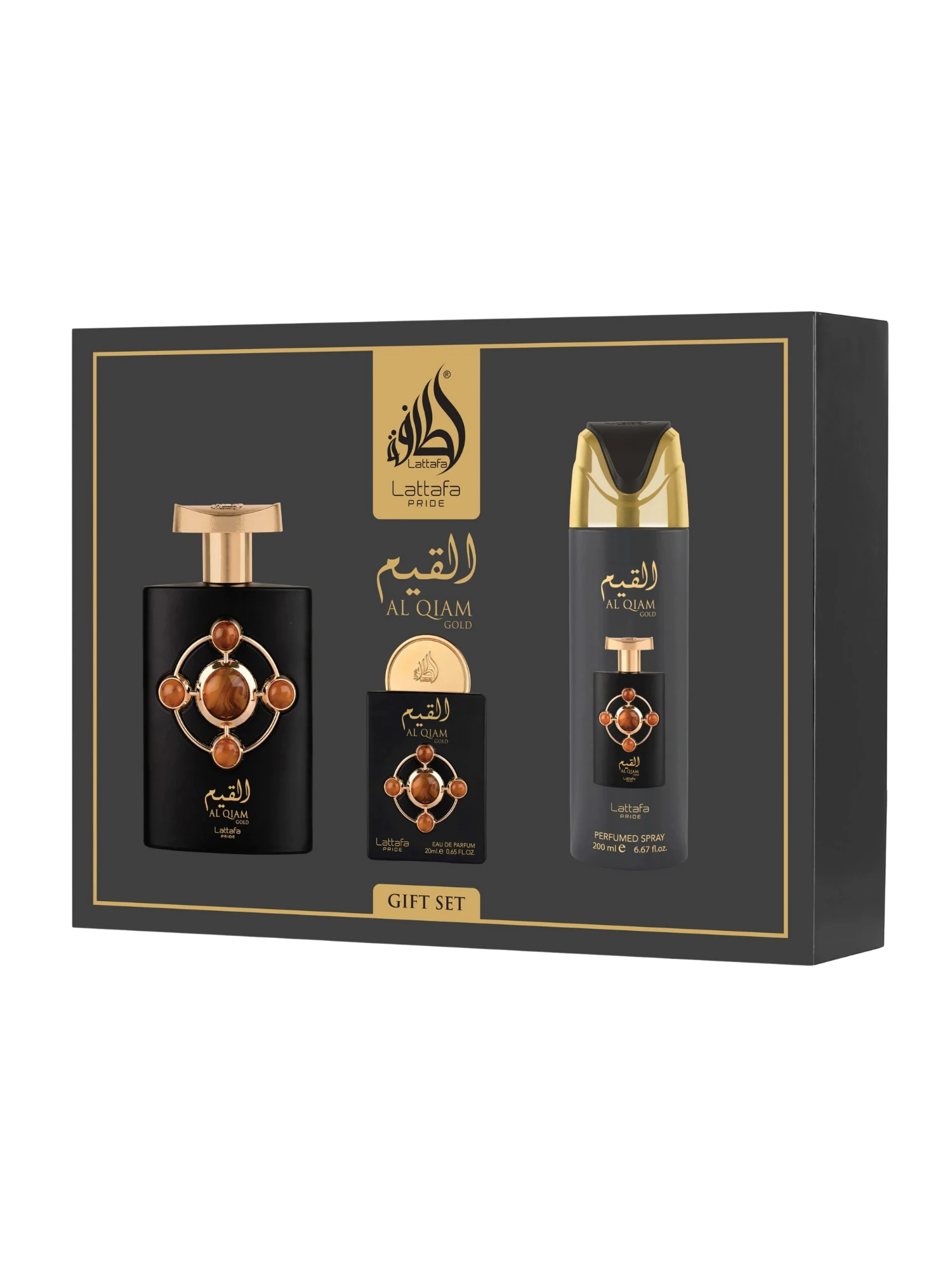 Lattafa Pride Al Qiam Gold Gift Set (100ml EDP + 20ml EDP + 200ml Deo)