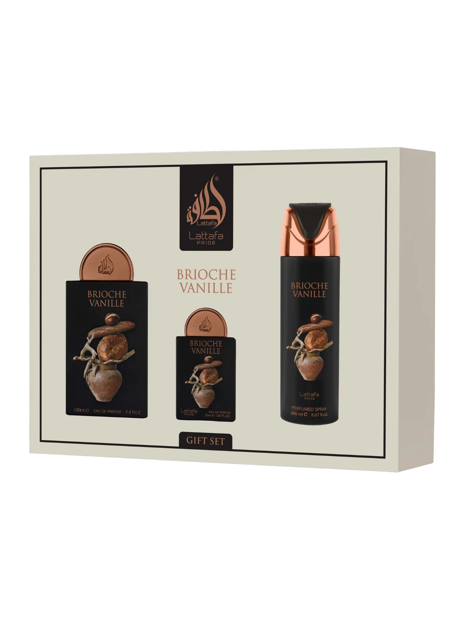 Lattafa Pride Brioche Vanille Gift Set (100ml EDP + 20ml EDP + 200ml Deo)